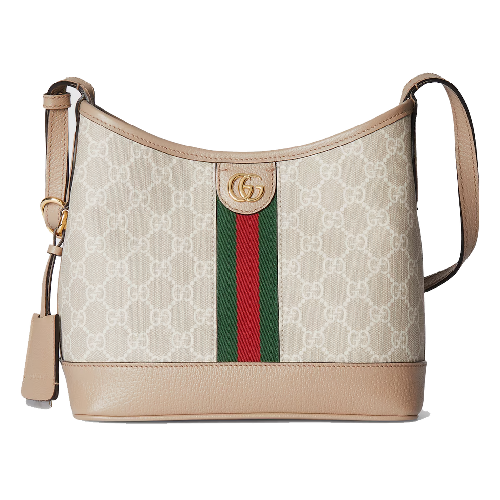 Ophidia GG small shoulder bag in beige and white GG Supreme