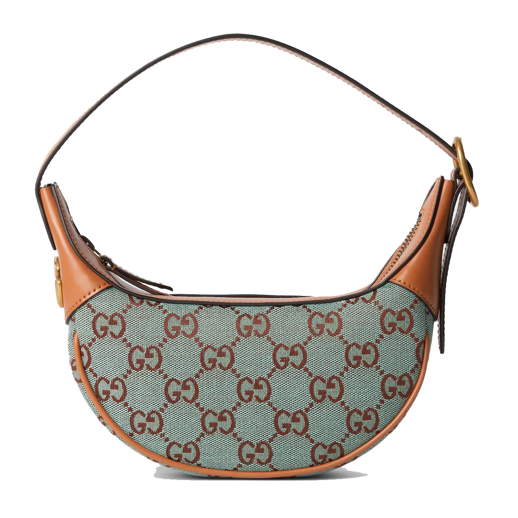 Ophidia super mini shoulder bag in pale blue and brown canvas