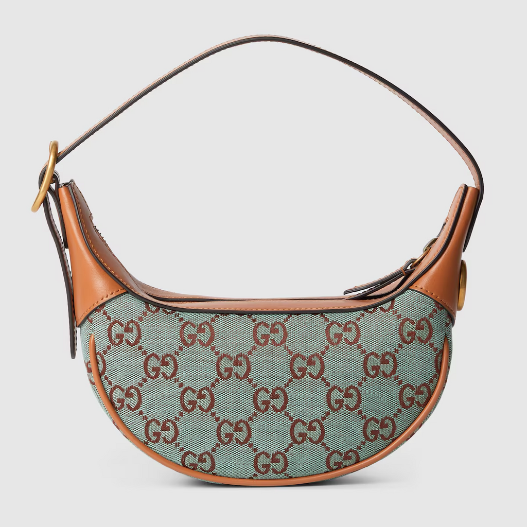 Ophidia super mini shoulder bag in pale blue and brown canvas