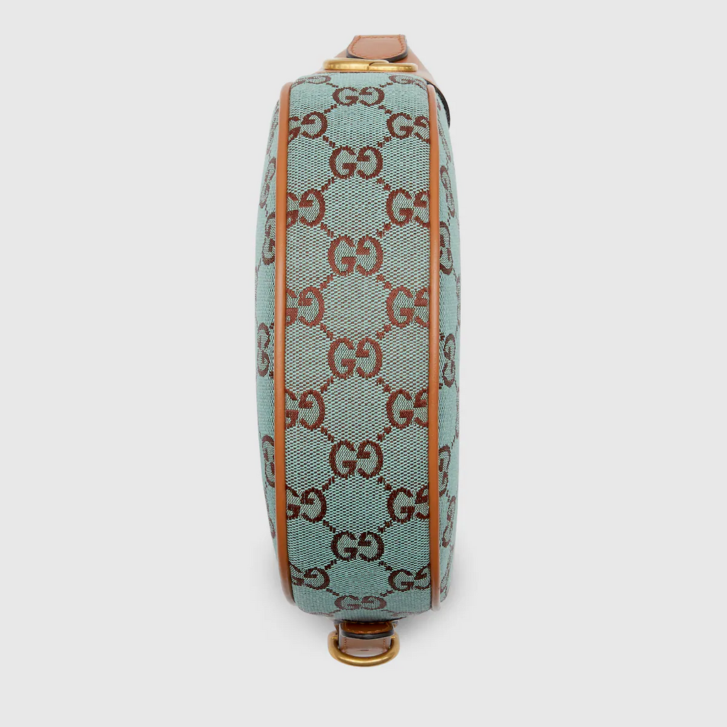 Ophidia super mini shoulder bag in pale blue and brown canvas