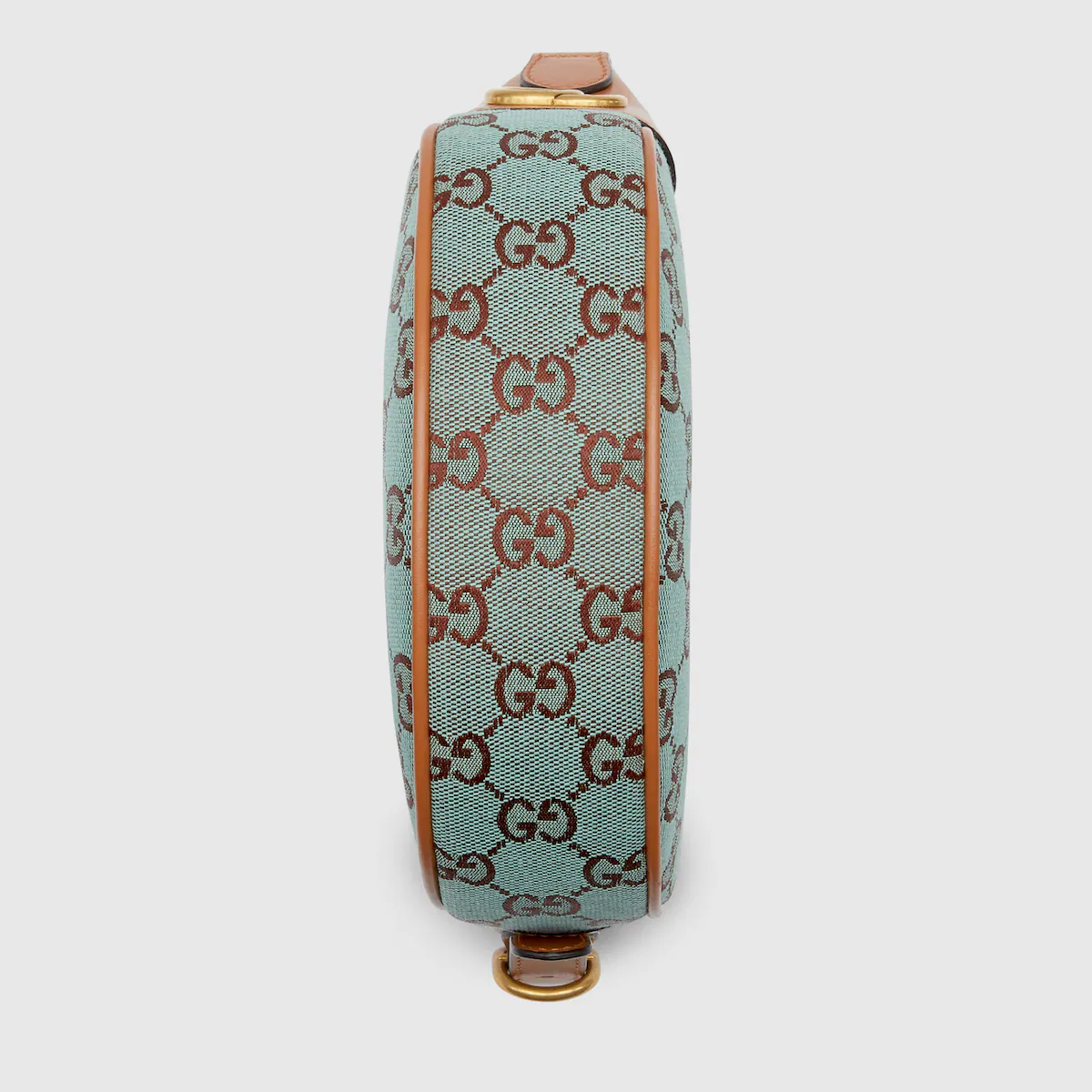 Ophidia super mini shoulder bag in pale blue and brown canvas