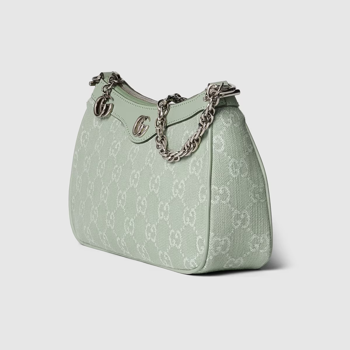 Ophidia GG small shoulder bag in pale green denim