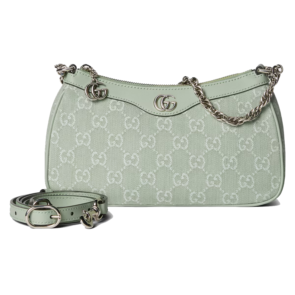Ophidia GG small shoulder bag in pale green denim