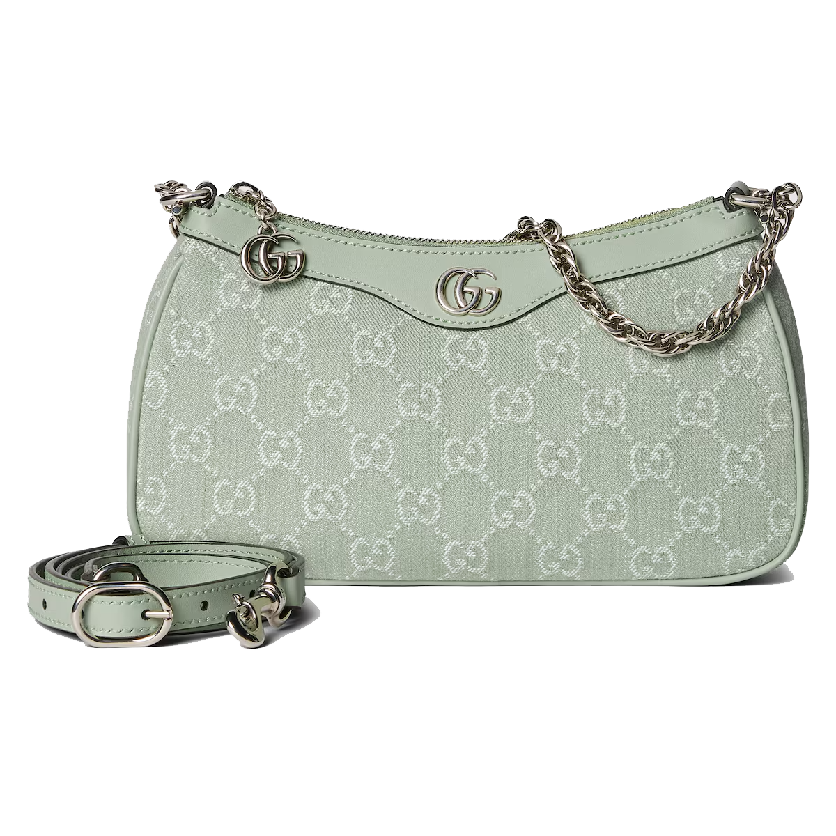 Ophidia GG small shoulder bag in pale green denim