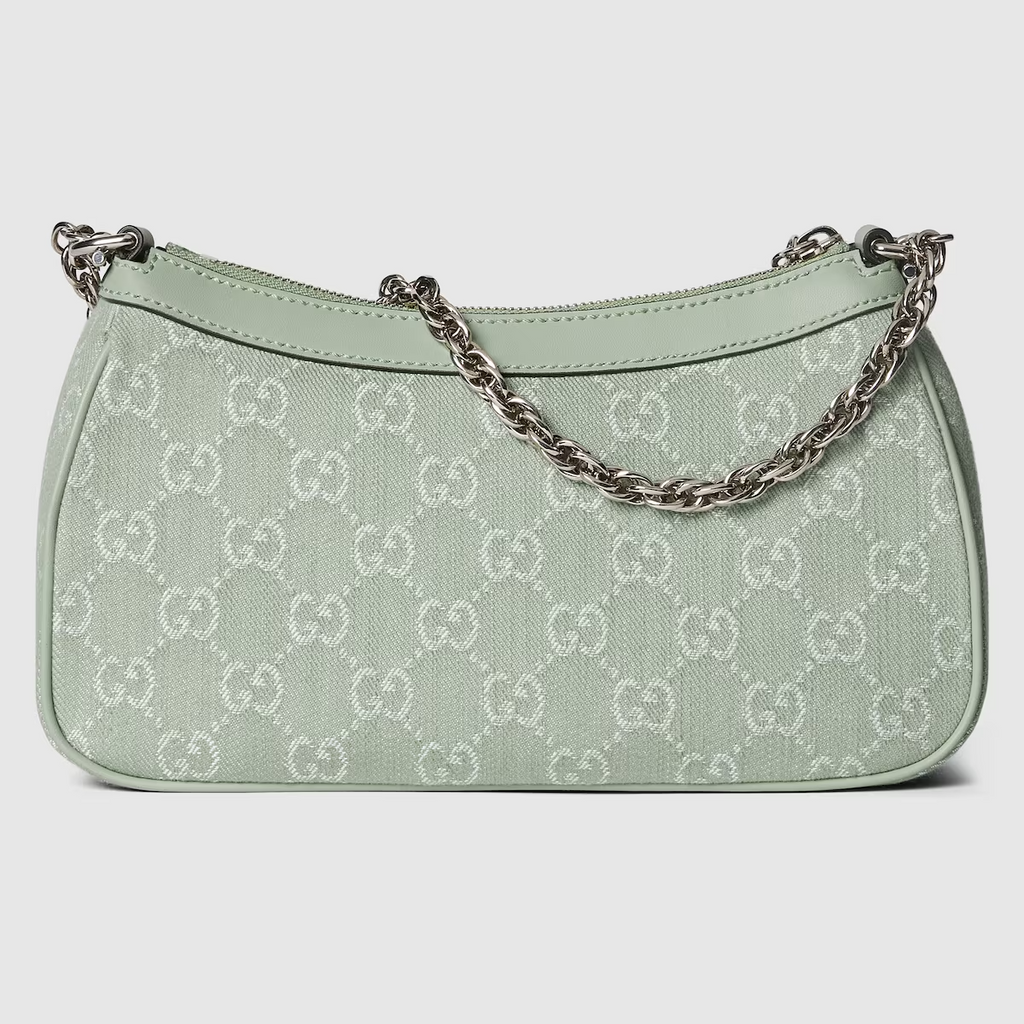 Ophidia GG small shoulder bag in pale green denim