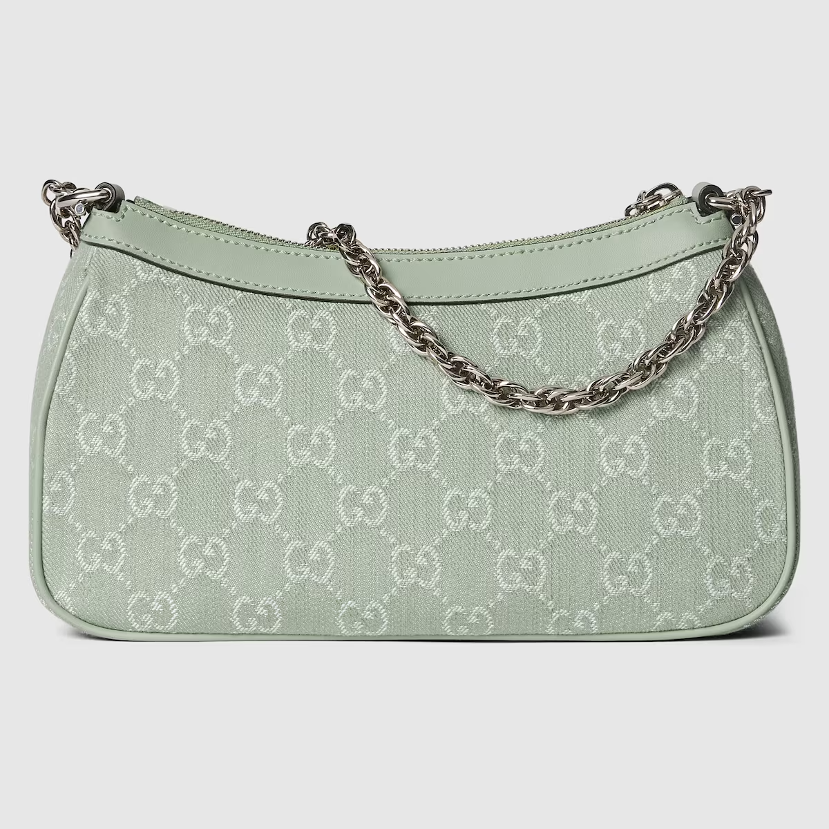 Ophidia GG small shoulder bag in pale green denim
