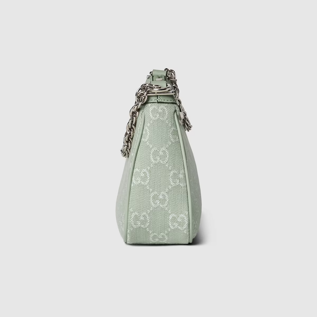 Ophidia GG small shoulder bag in pale green denim