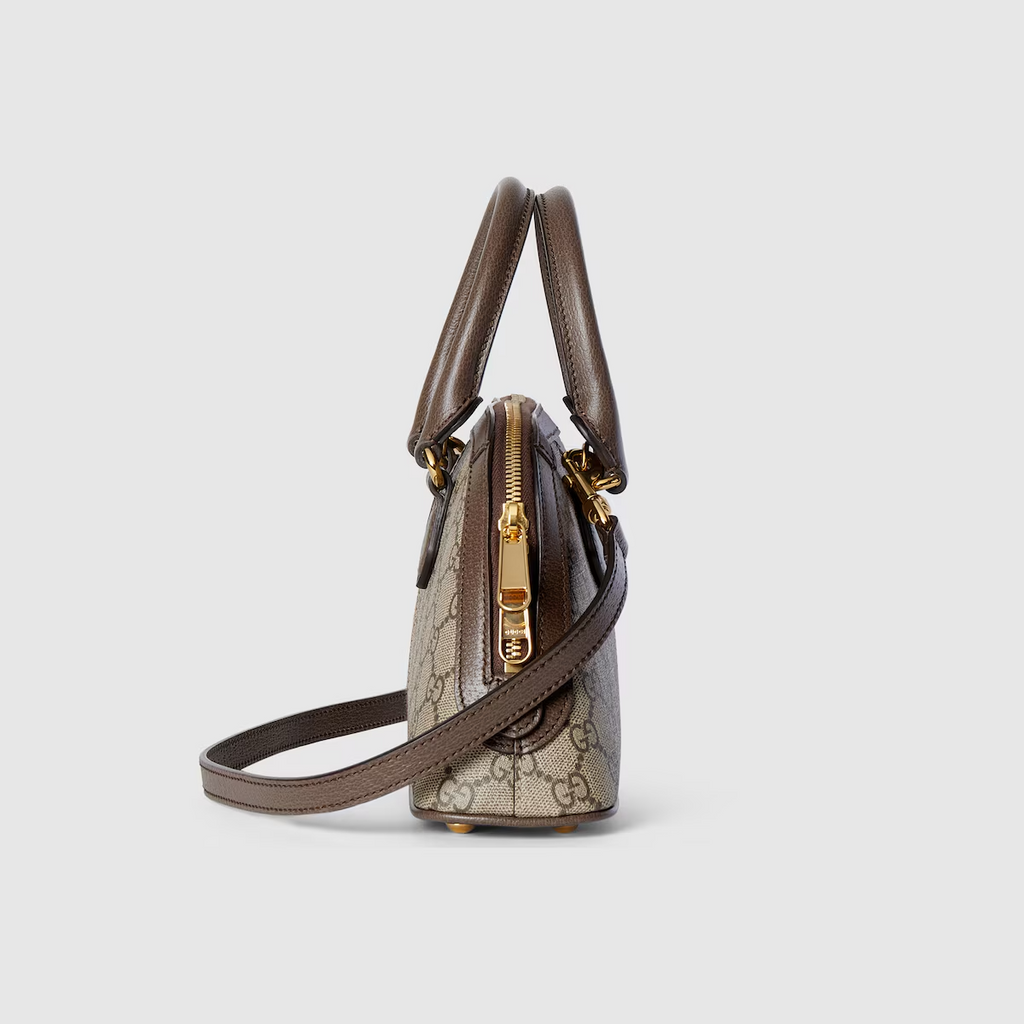 GUCCI  Ophidia small top handle bag in beige and ebony GG Supreme