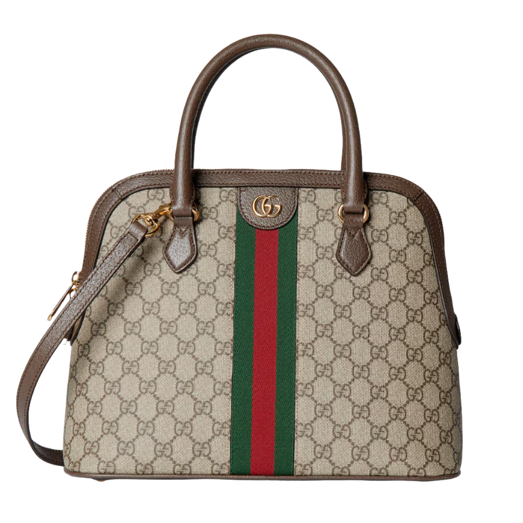 GUCCI Ophidia medium top handle bag in beige and ebony Supreme