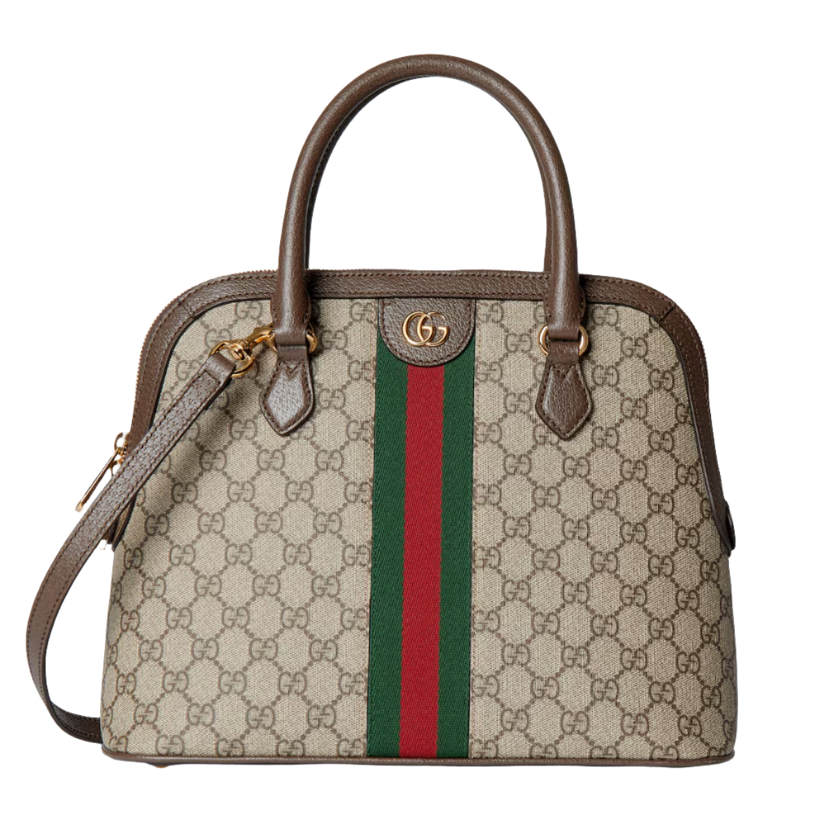 GUCCI Ophidia medium top handle bag in beige and ebony Supreme