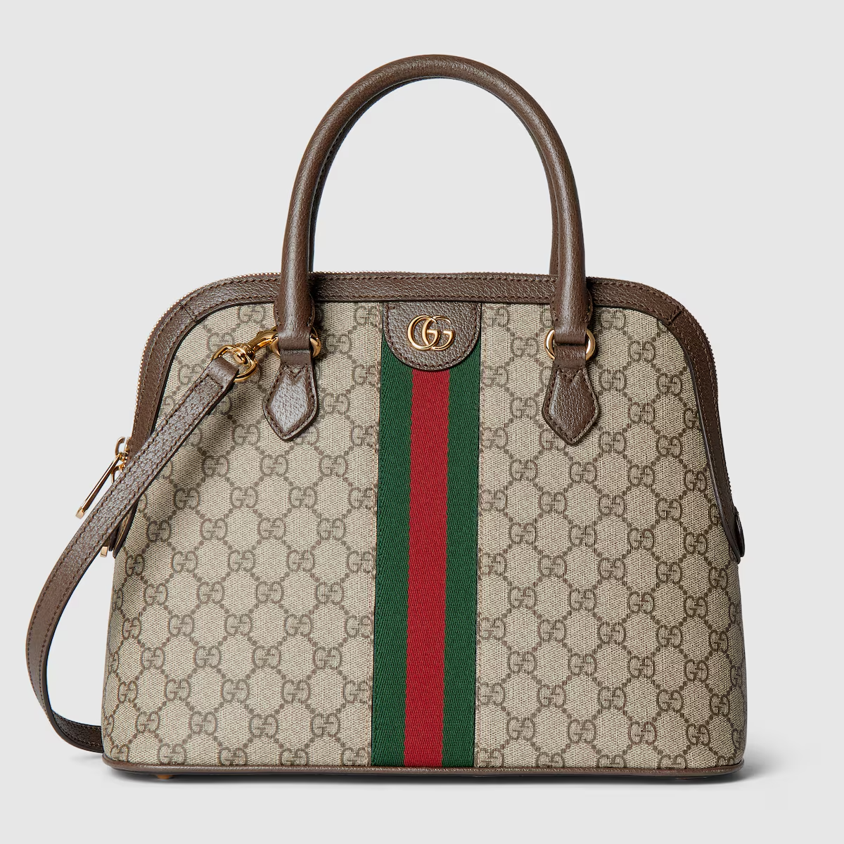 GUCCI Ophidia medium top handle bag in beige and ebony Supreme