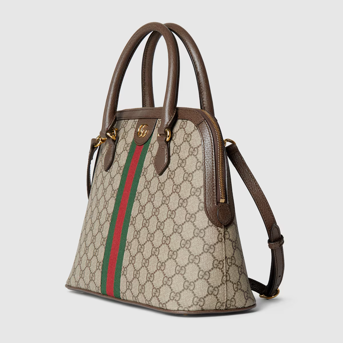 GUCCI Ophidia medium top handle bag in beige and ebony Supreme