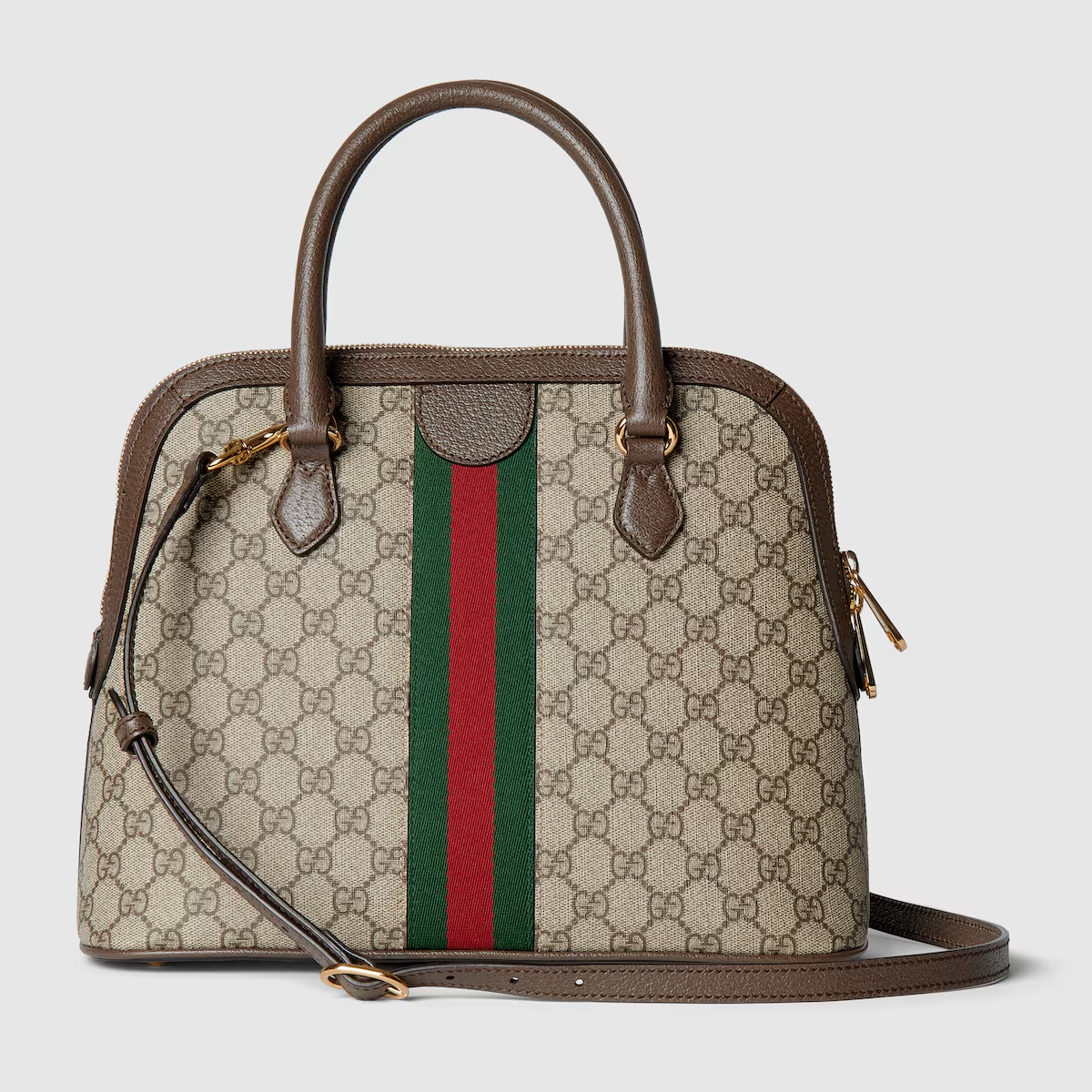 GUCCI Ophidia medium top handle bag in beige and ebony Supreme