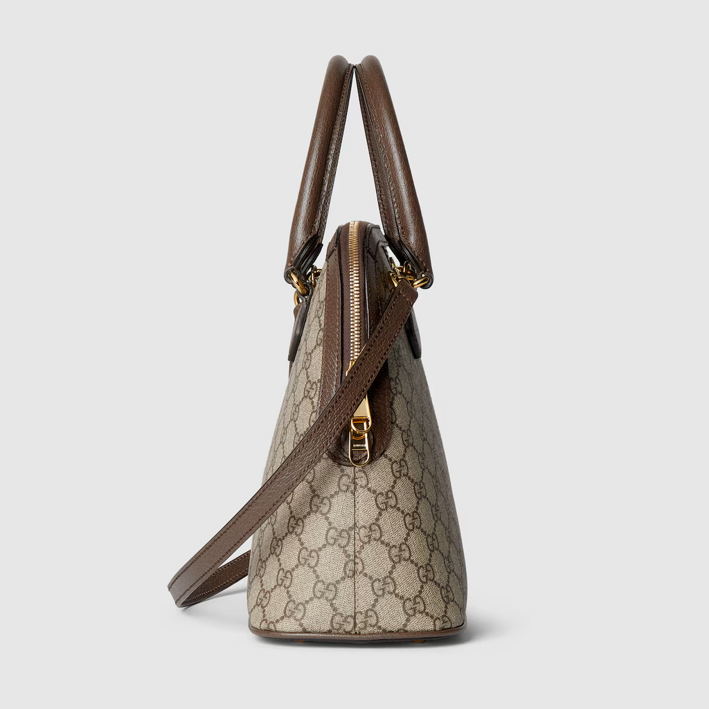 GUCCI Ophidia medium top handle bag in beige and ebony Supreme