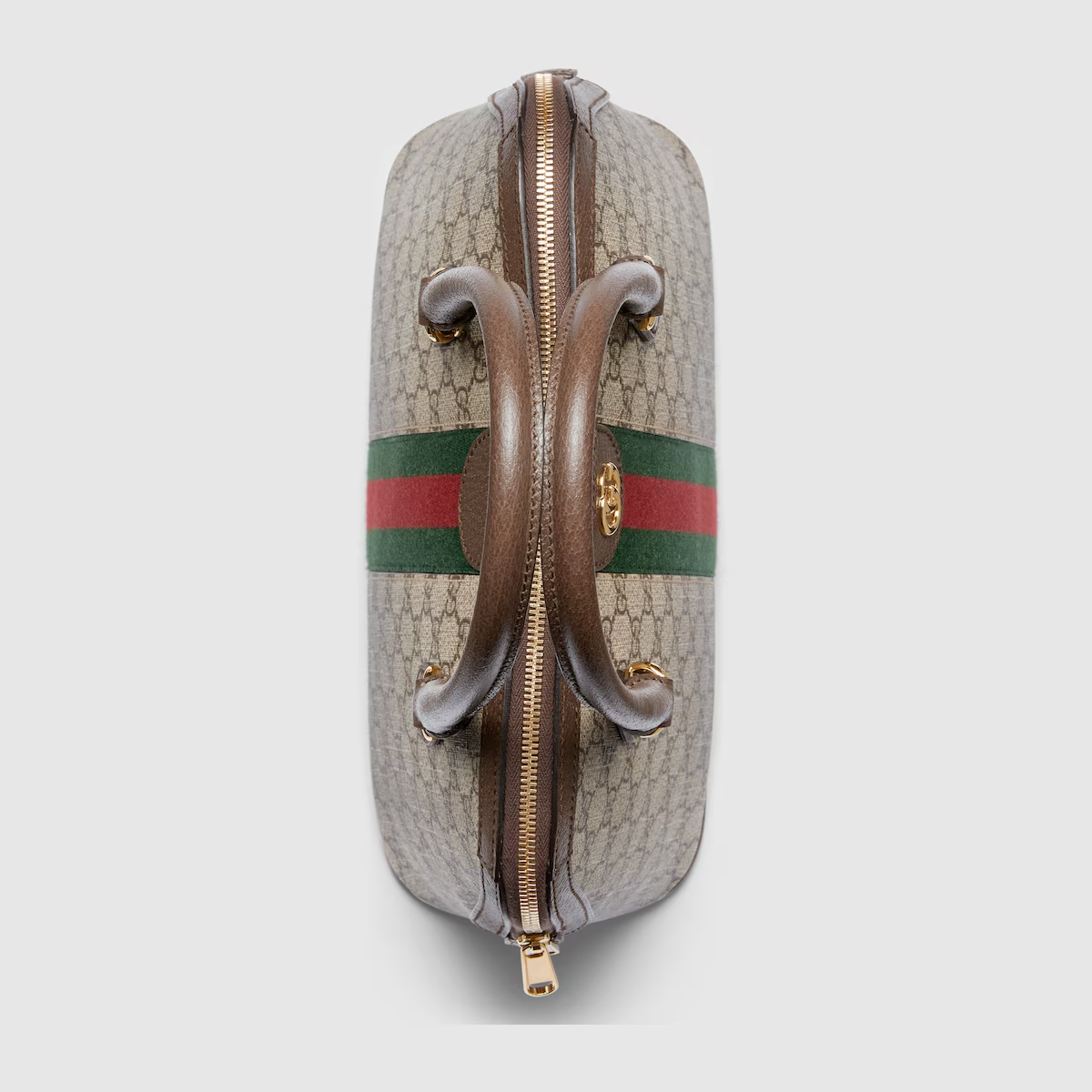 GUCCI Ophidia medium top handle bag in beige and ebony Supreme