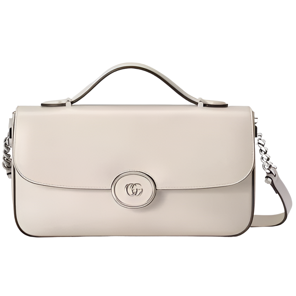 Gucci Women Petite GG Small Shoulder Bag White Leather Double G