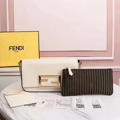 Fendi Women Wallet on Chain with Pouches Leather Mini Bag White