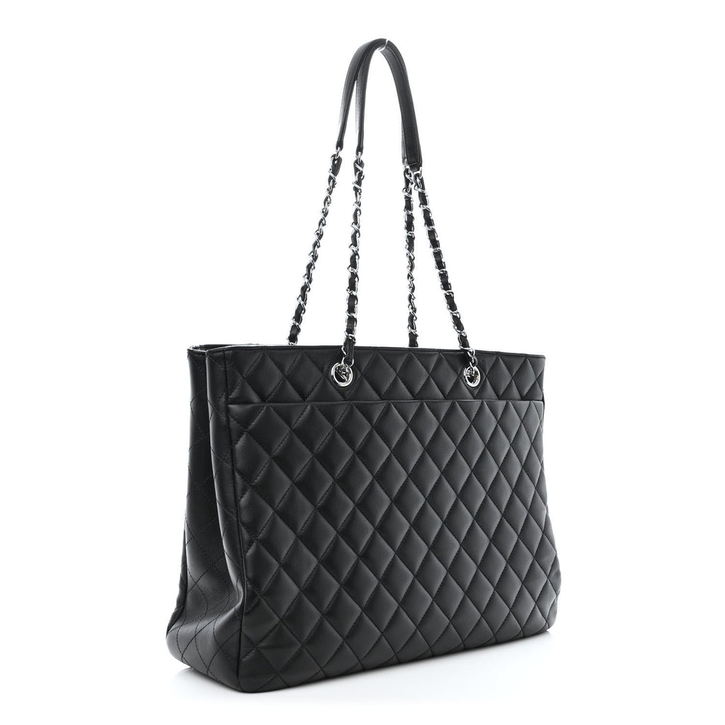 CHANEL CALFSKIN QUILTED LARGE TURN LOCK SHOPPING TOTE BLACK