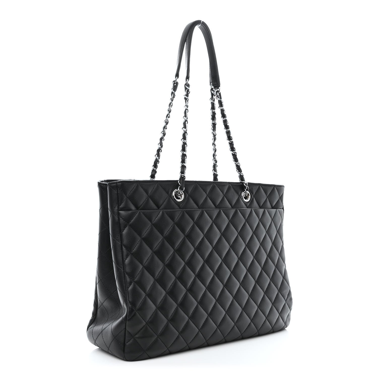 CHANEL CALFSKIN QUILTED LARGE TURN LOCK SHOPPING TOTE BLACK