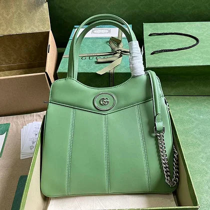 Gucci Women Petite GG Small Tote Bag Light Green Leather Double G