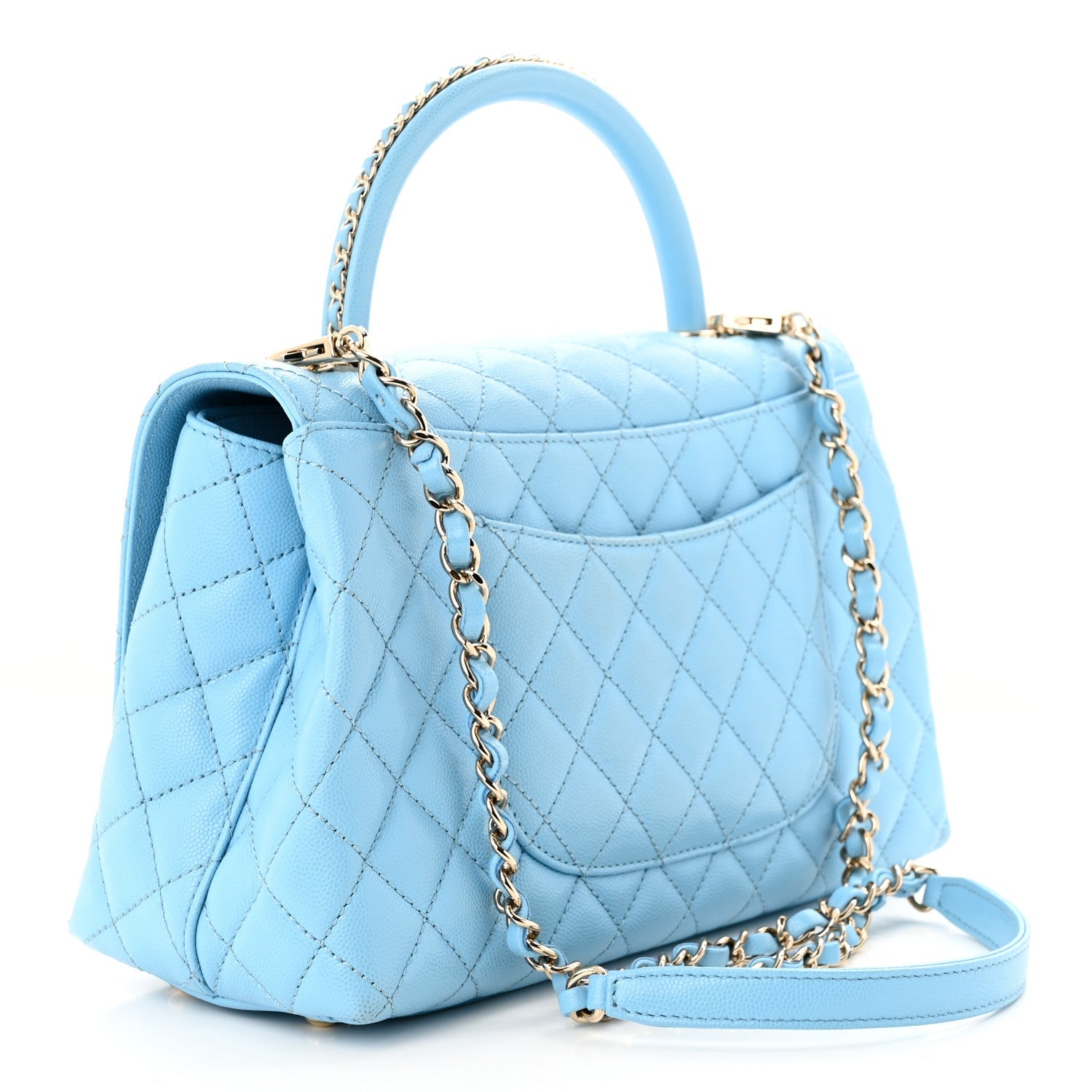 CHANEL CAVIAR QUILTED SMALL COCO CHAIN HANDLE FLAP LIGHT BLUE