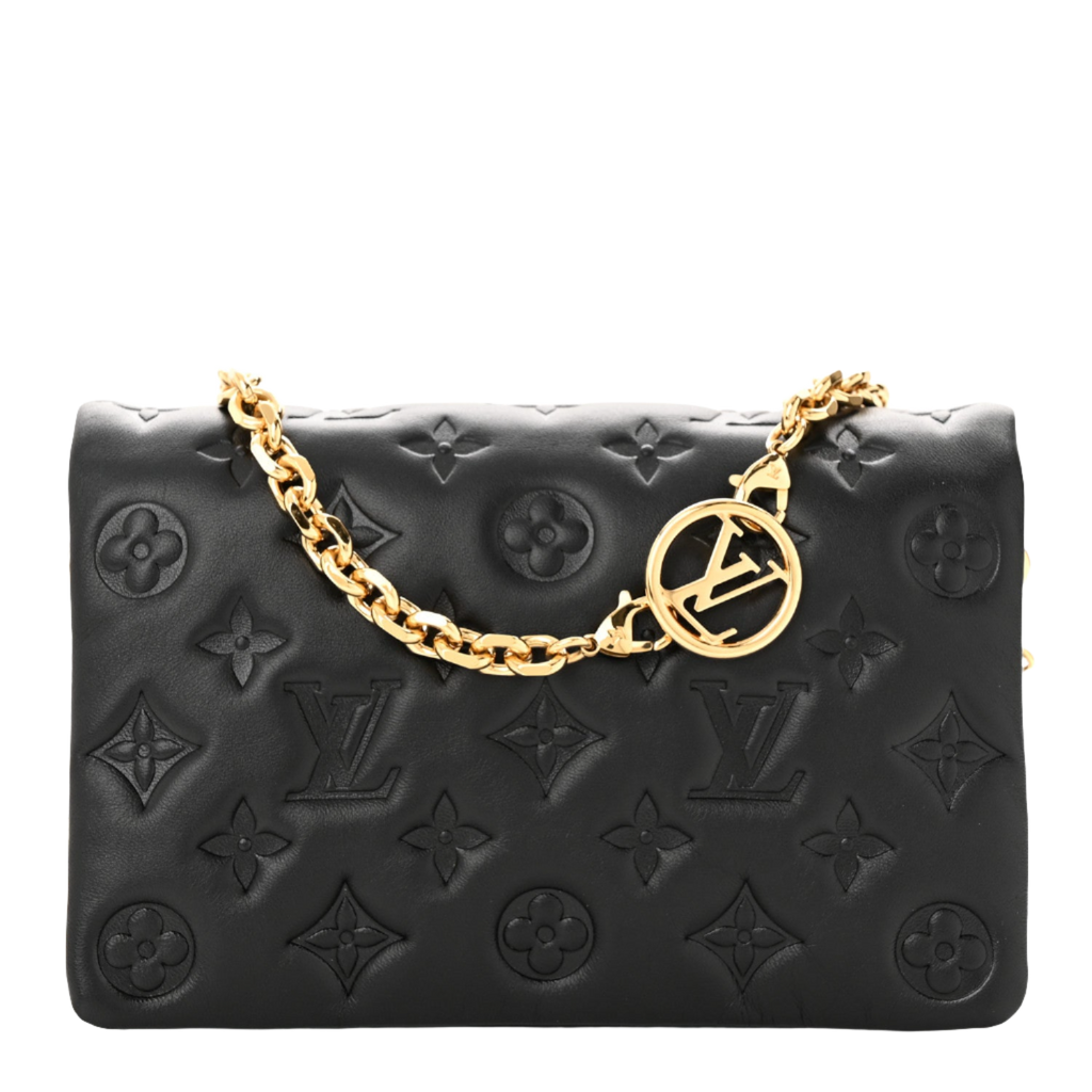 LOUIS VUITTON Lambskin Embossed Monogram Pochette Coussin Black