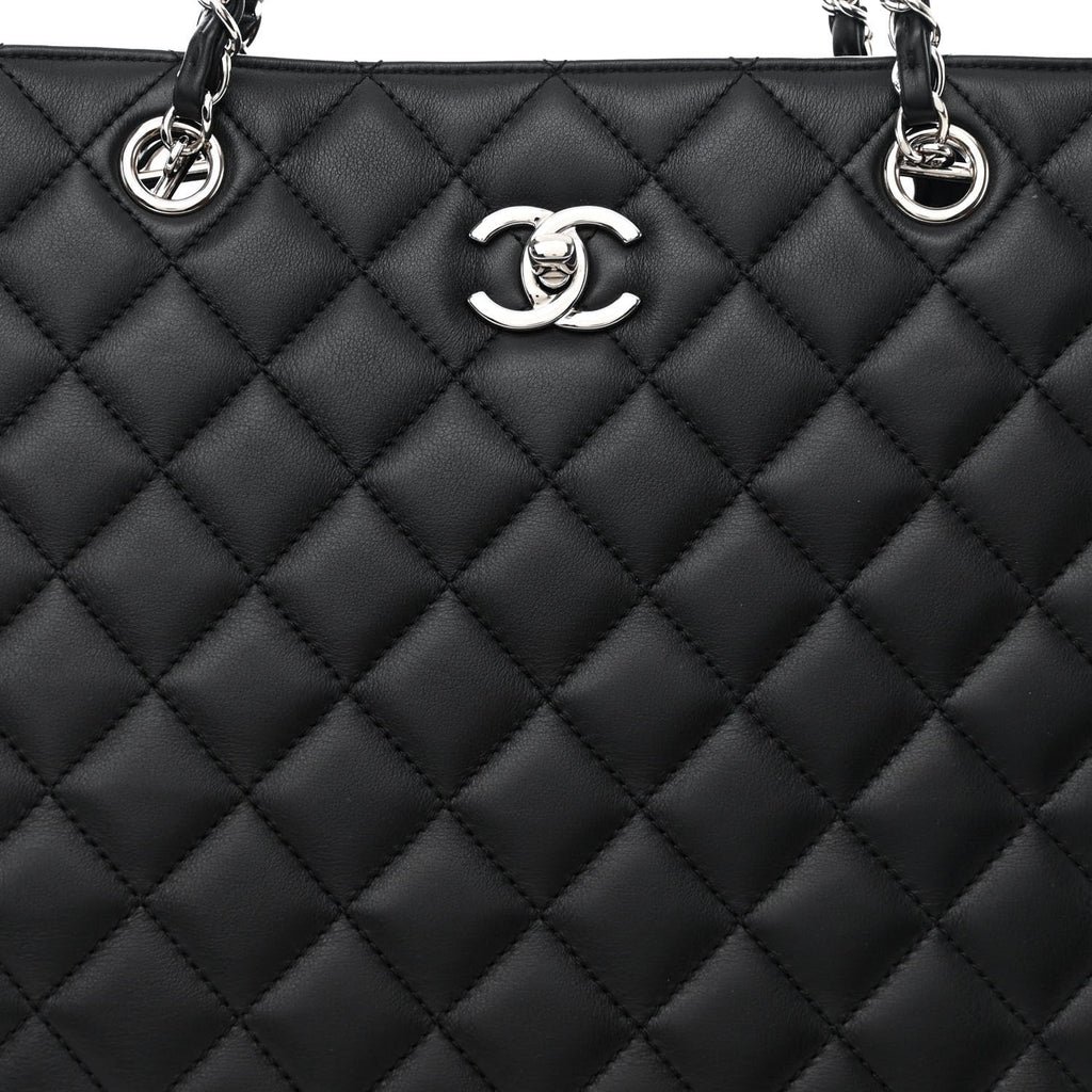 CHANEL CALFSKIN QUILTED LARGE TURN LOCK SHOPPING TOTE BLACK