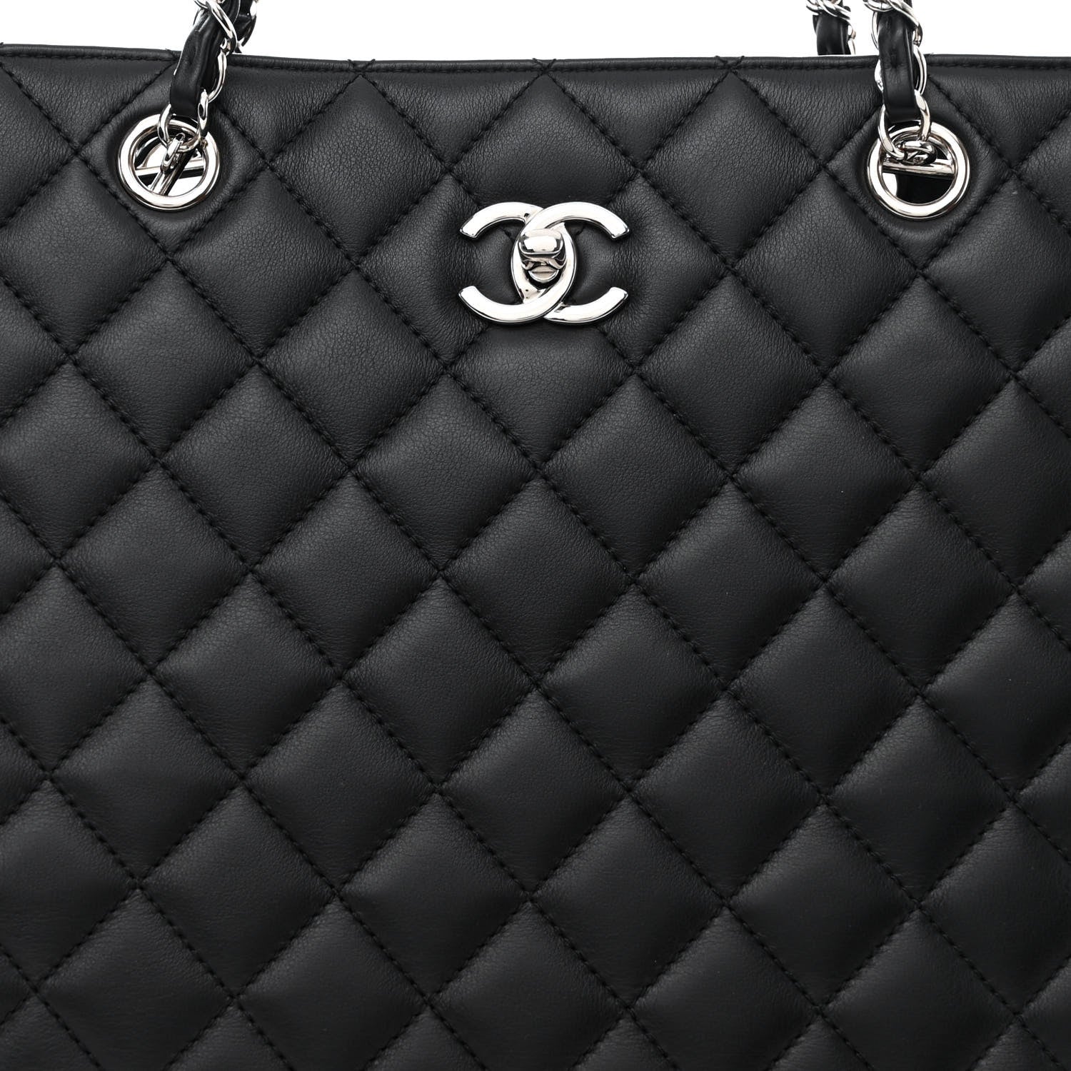 CHANEL CALFSKIN QUILTED LARGE TURN LOCK SHOPPING TOTE BLACK