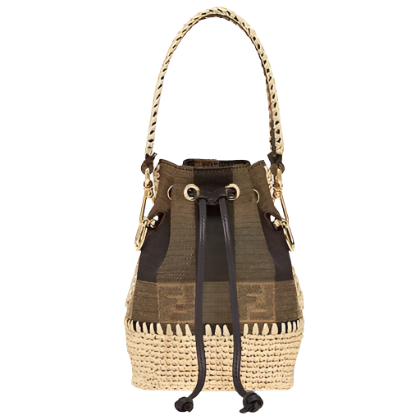 Fendi Women Small Mon Tresor Bucket Brown Fabric Mini-Bag