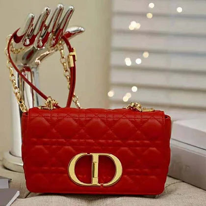 Dior Women Small Dior Caro Bag Supple Cannage Calfskin-Red