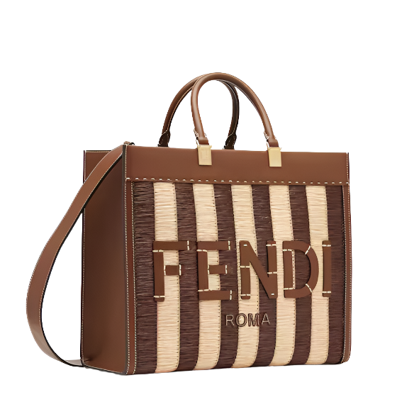 Fendi Sunshine Medium - Pequin raffia and brown