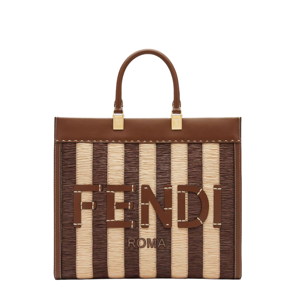 Fendi Sunshine Medium - Pequin raffia and brown