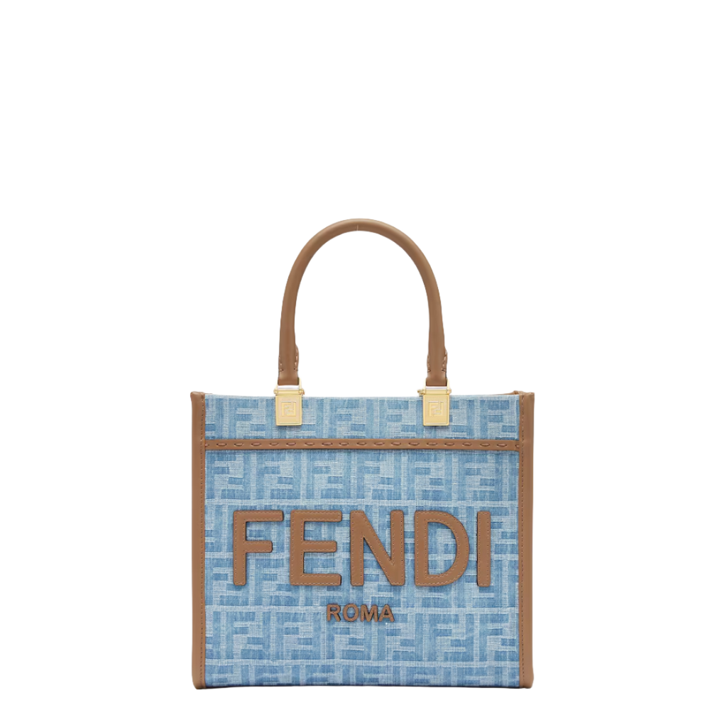 Fendi Sunshine Small - Light blue FF denim fabric shopper