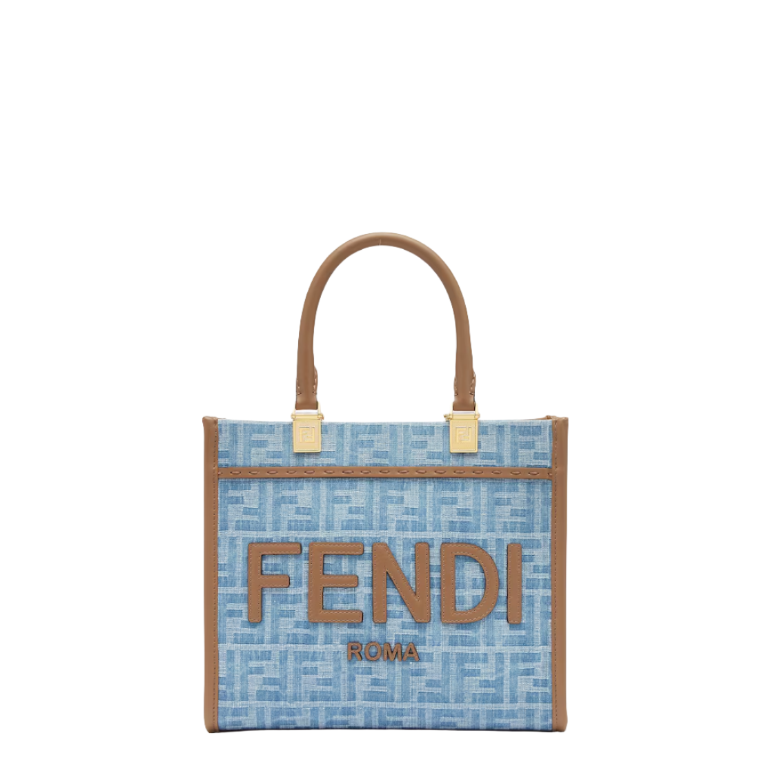 Fendi Sunshine Small - Light blue FF denim fabric shopper