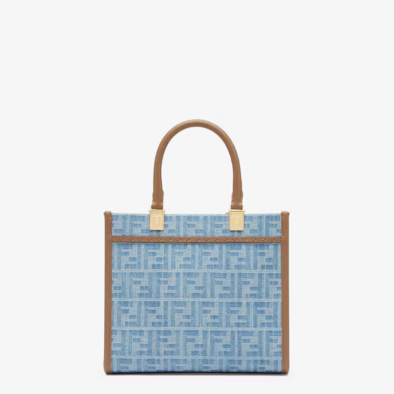 Fendi Sunshine Small - Light blue FF denim fabric shopper
