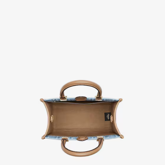 Fendi Sunshine Small - Light blue FF denim fabric shopper