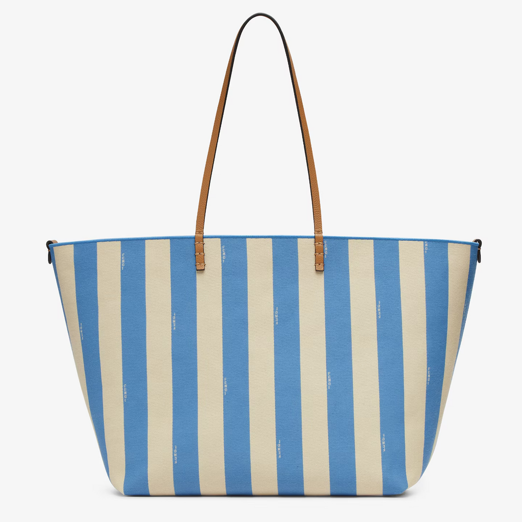 Fendi Large Roll - Reversible shopper in Pequin striped and light blue FF fabric