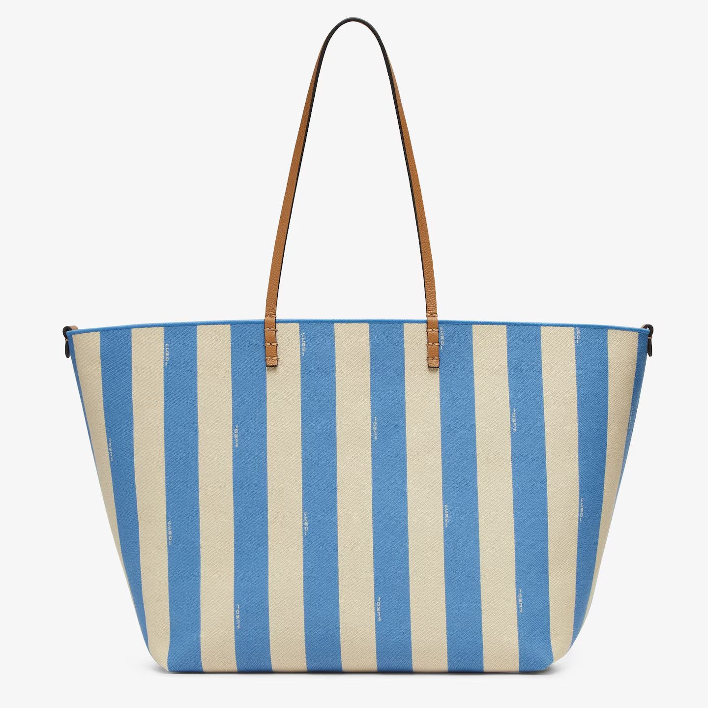 Fendi Large Roll - Reversible shopper in Pequin striped and light blue FF fabric