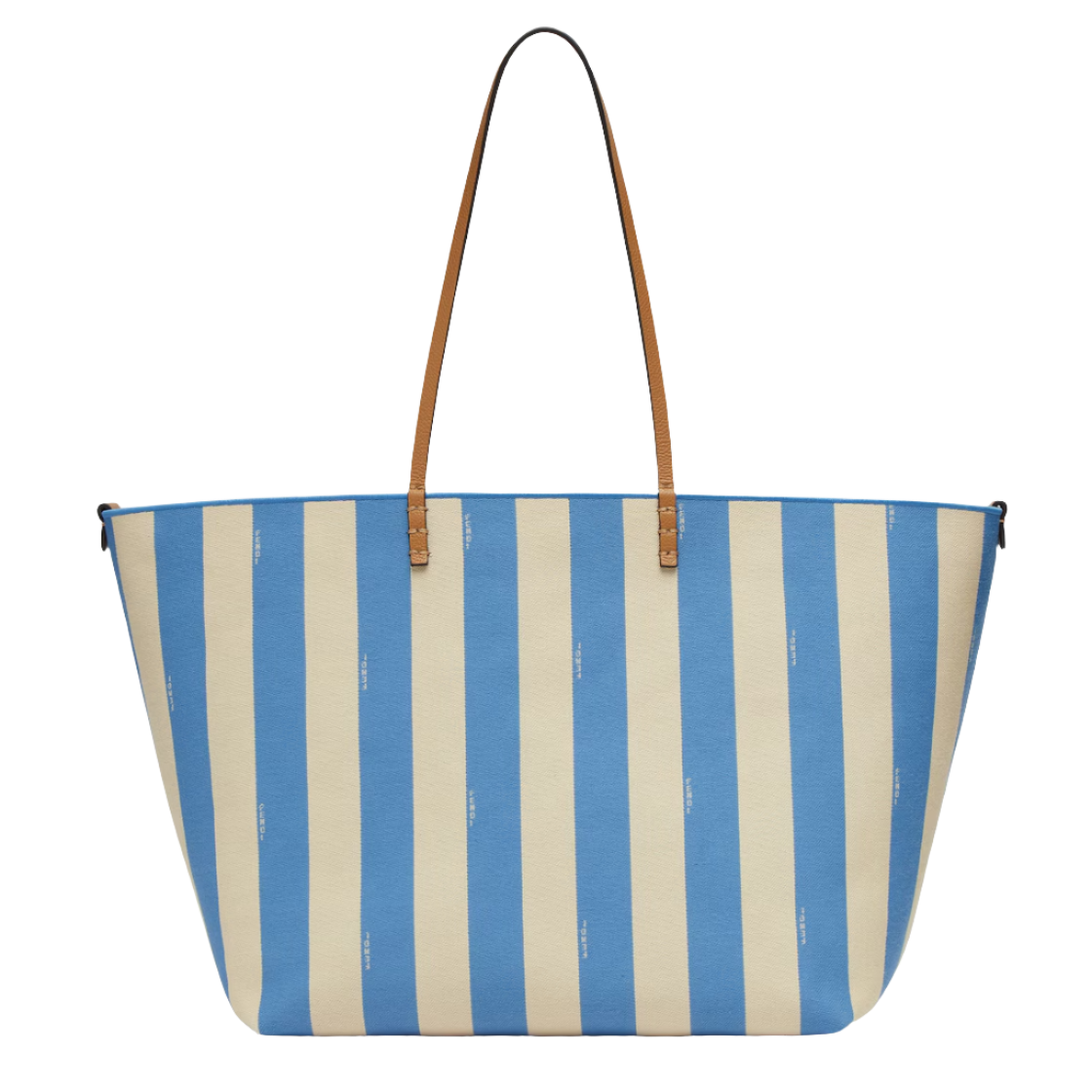 Fendi Large Roll - Reversible shopper in Pequin striped and light blue FF fabric