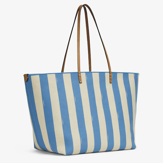 Fendi Large Roll - Reversible shopper in Pequin striped and light blue FF fabric