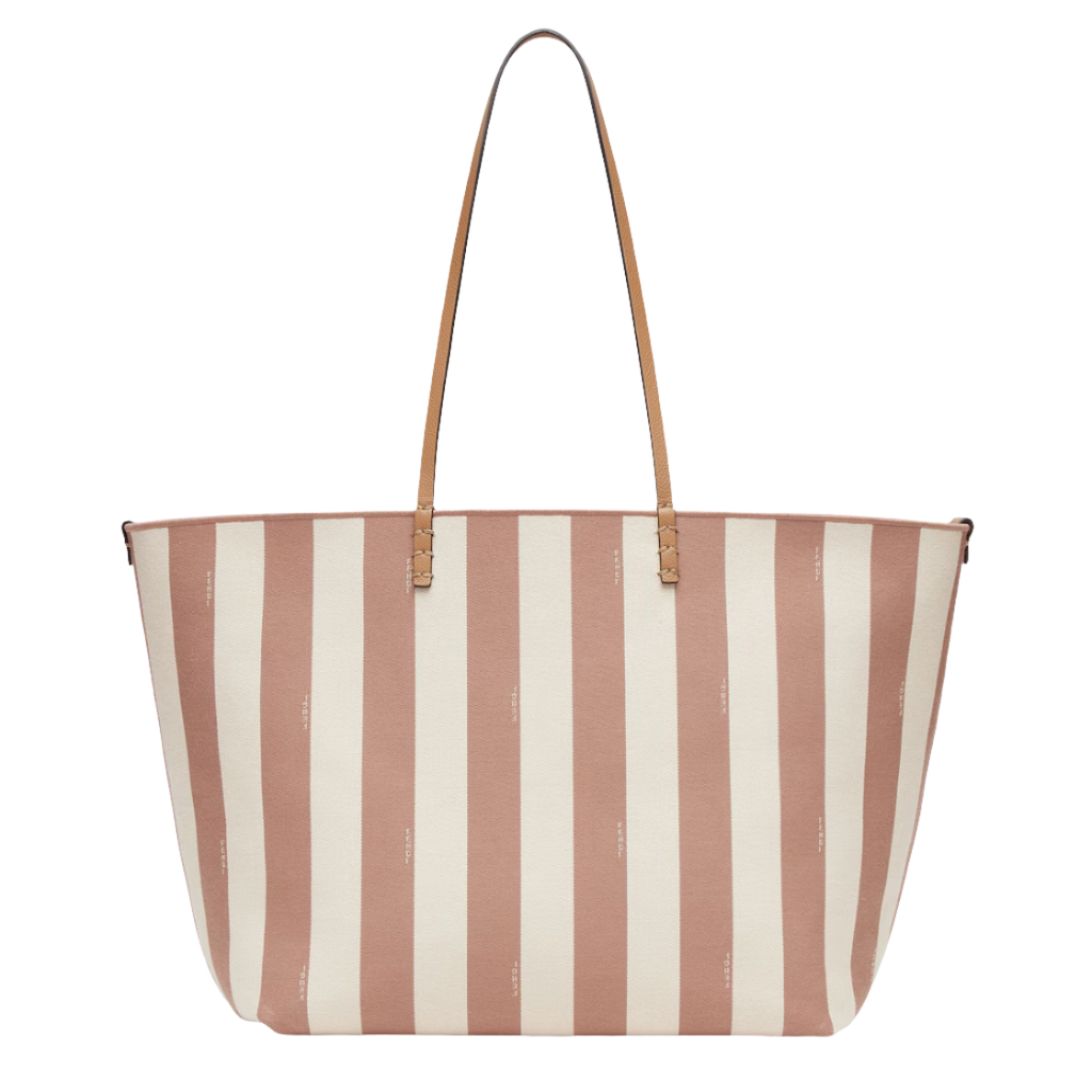 Fendi Large Roll - Reversible shopper in Pequin striped and beige FF fabric