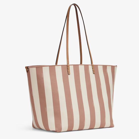 Fendi Large Roll - Reversible shopper in Pequin striped and beige FF fabric