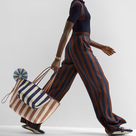 Fendi Large Roll - Reversible shopper in Pequin striped and beige FF fabric