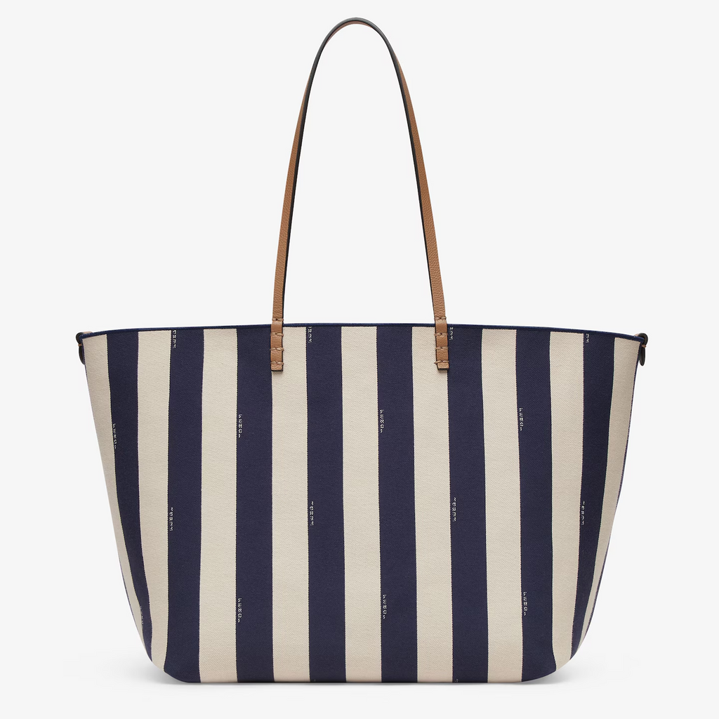 Fendi Large Roll - Reversible shopper in Pequin striped and midnight blue FF fabric