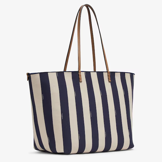 Fendi Large Roll - Reversible shopper in Pequin striped and midnight blue FF fabric