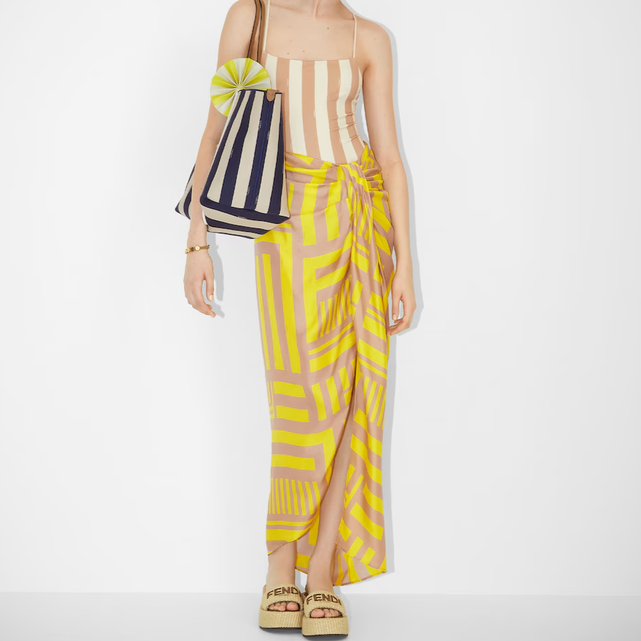 Fendi Large Roll - Reversible shopper in Pequin striped and midnight blue FF fabric