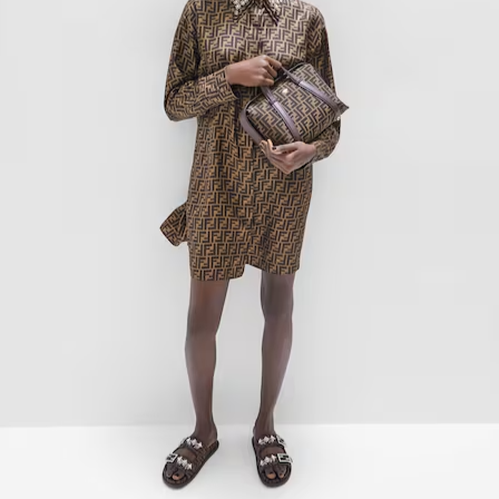 Fendi Boston 365 - Brown FF jacquard fabric bag