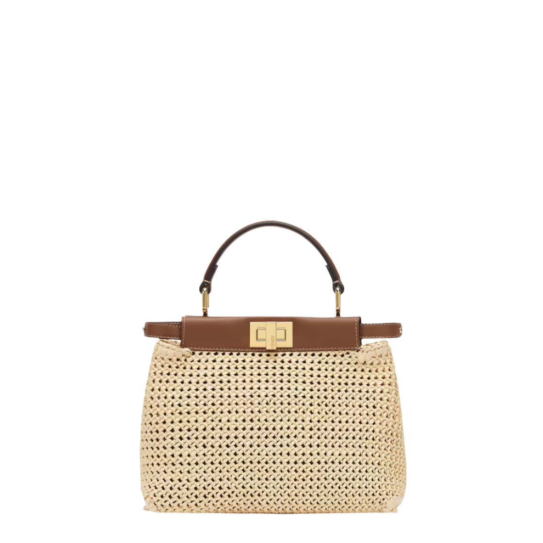 Fendi Peekaboo Mini - Brown leather and macram raffia bag