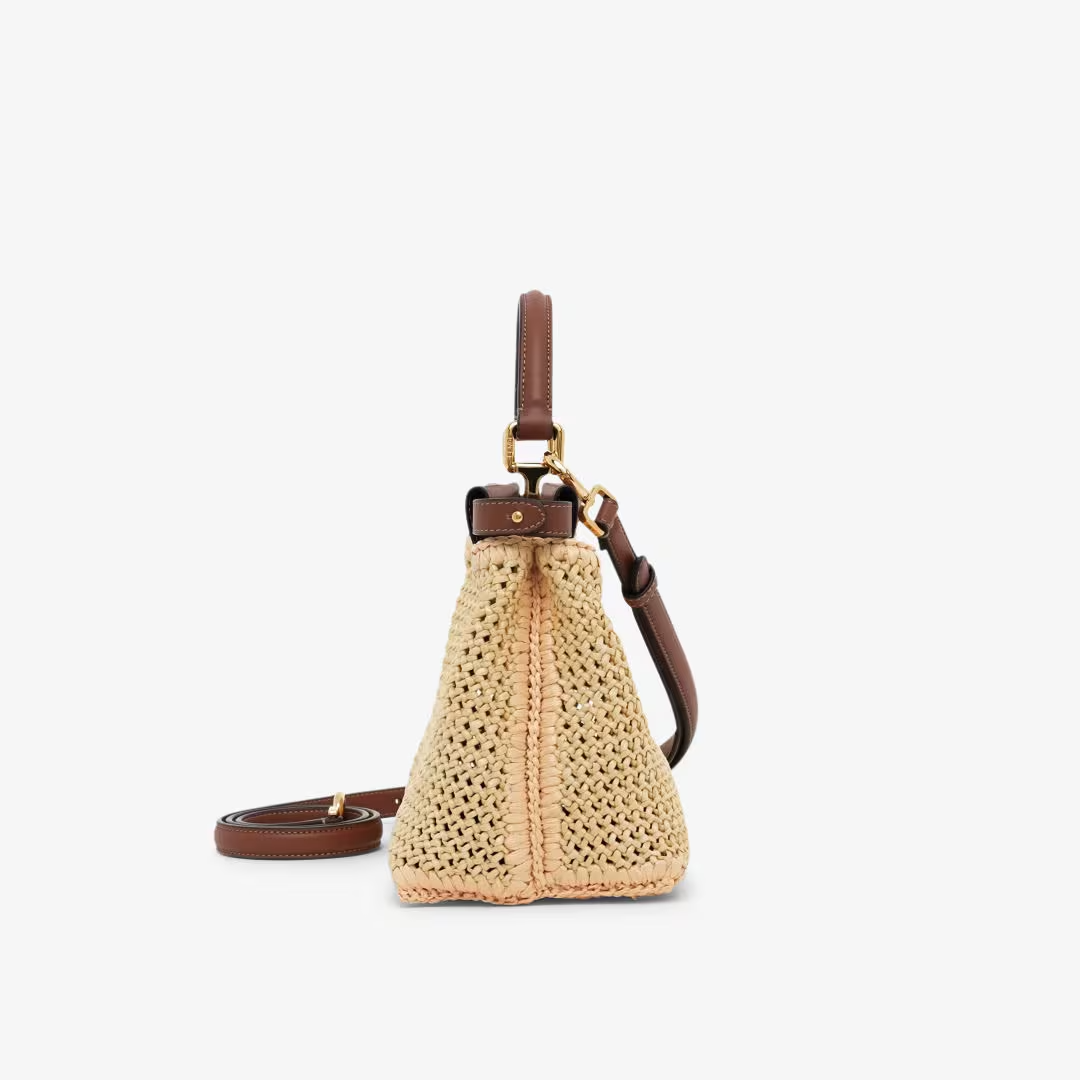 Fendi Peekaboo Mini - Brown leather and macram raffia bag