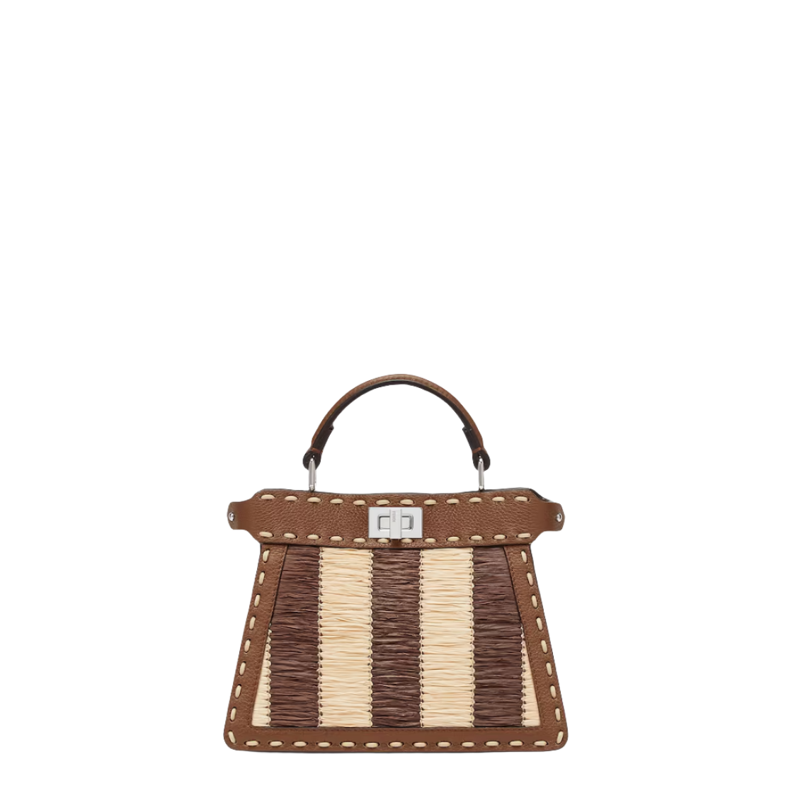 Fendi Peekaboo ISeeU Petite - Brown Selleria and Pequin raffia bag with 306 hand-sewn topstitches